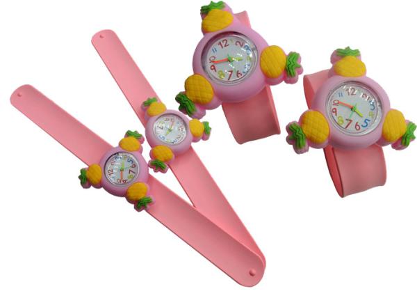 Quality led Children's fruit spinning pineapple clap silicone watch bracelet gift custom logo cartoon clap quartz literal for sale