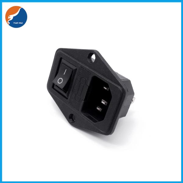 Quality R14-D-1KB1 Rocker Switch Connector Plug 10A 250V IEC 3 Pin C14 Inlet AC Power Socket with 5x20 fuse Holder for sale