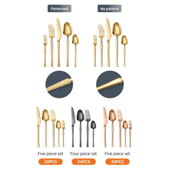 Stainless Steel Cutlery Set Small Waist Hammer Pattern Stainless Steel Western Cutlery Gift Box 30 Piece