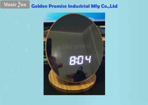 Quality 5V Input Round Bamboo Mirror With Clock Display And LED Compensate Light for sale