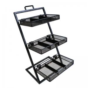 China Custom Convenience Store Wire Metal Display stand Rack Floor Standing with three shelving wholesale