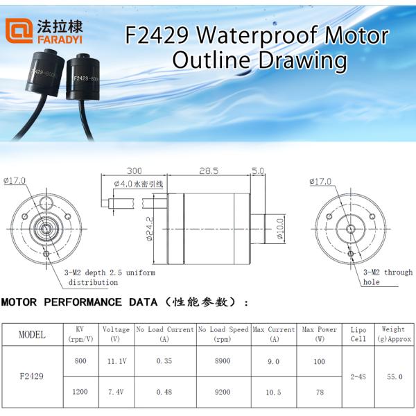 Faradyi New Product Waterproof IP67 12V 24V Dc Brushless Underwater Motor With Propeller for Electric Boat Surfboard