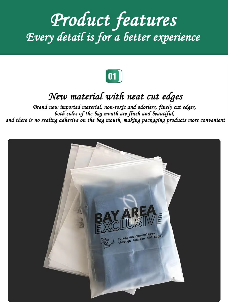 Customized logo zipper design LDPE polyethylene plastic bag matte frosted transparent clothing, shoes and socks intaglio printed zipper seal