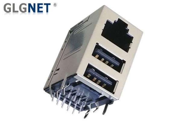 Quality 8P8C Magnetic Rj45 Multiport Connector With Double USB2.0 Interface for sale
