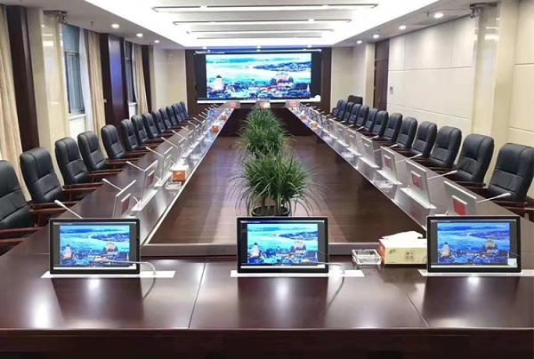 Quality Conference Room Desktop LCD Monitor Audio Microphone Lifting Mechanism Implicit LED Screen Display Office System for sale