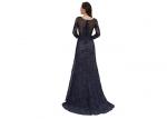 Royal Blue Long Sleeve Evening Gowns , Arabic Long Evening Dress