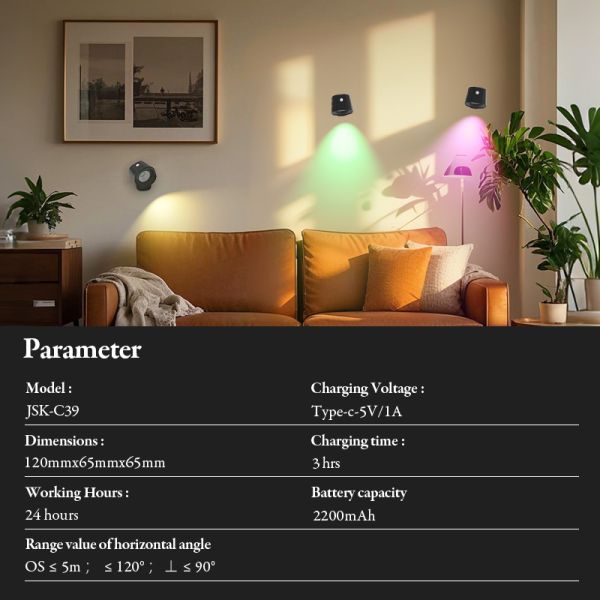 81 71 128mm RGB Motion Sensor Wall Light Remote Touch Control Magnet Design Indoor Lamp Long Lasting for Halloween Party