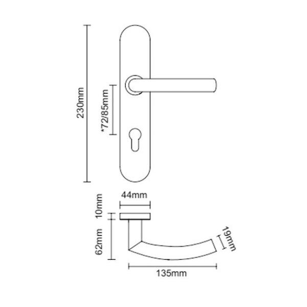 SIZE-EN1906 door handle sets with spring loaded plate