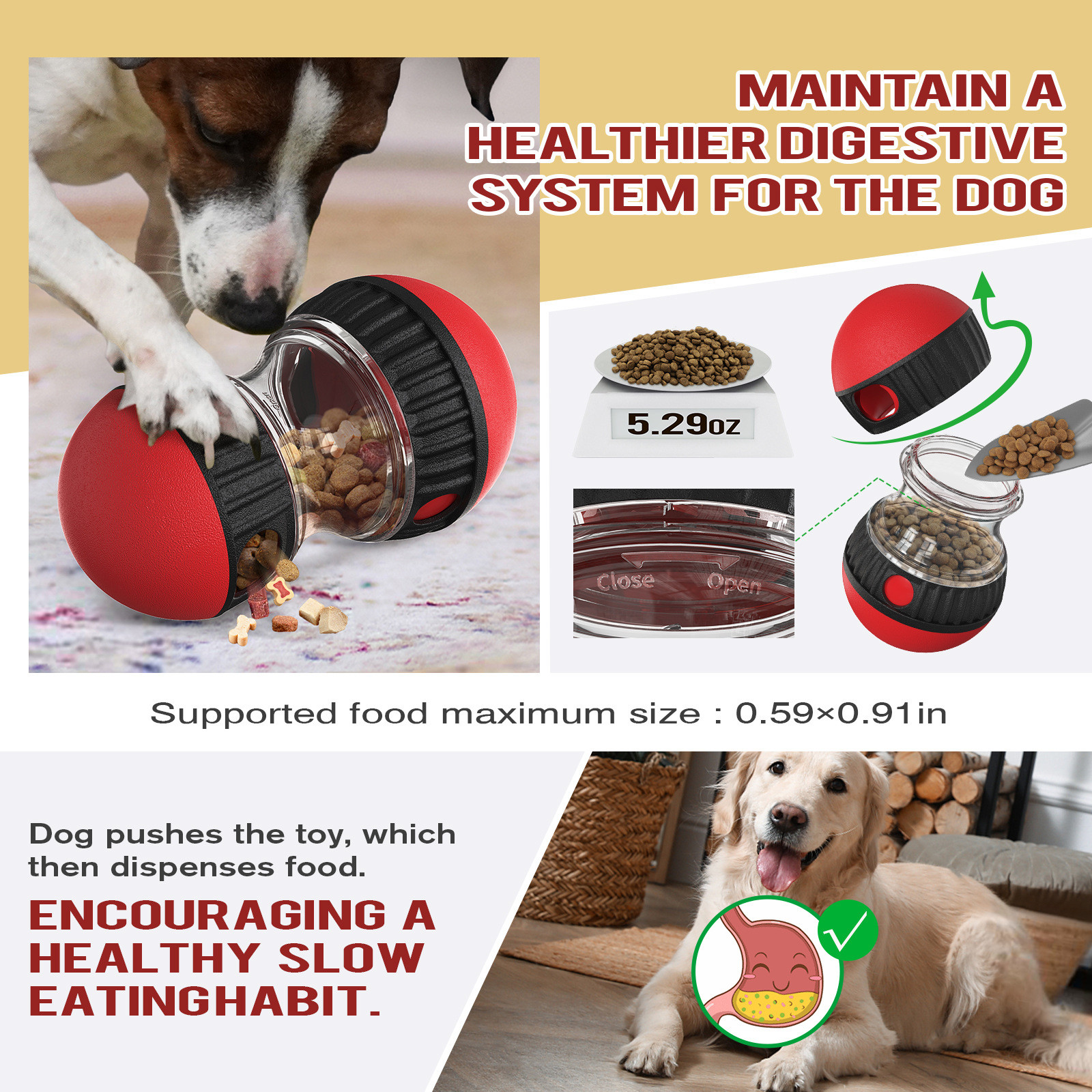 Premium Interactive Slow Feeder Dog Toy - Rotating Super Ball