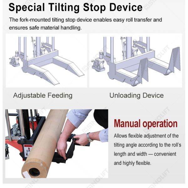 Sinolift PFM roll and reel material stacker - simple manual operation