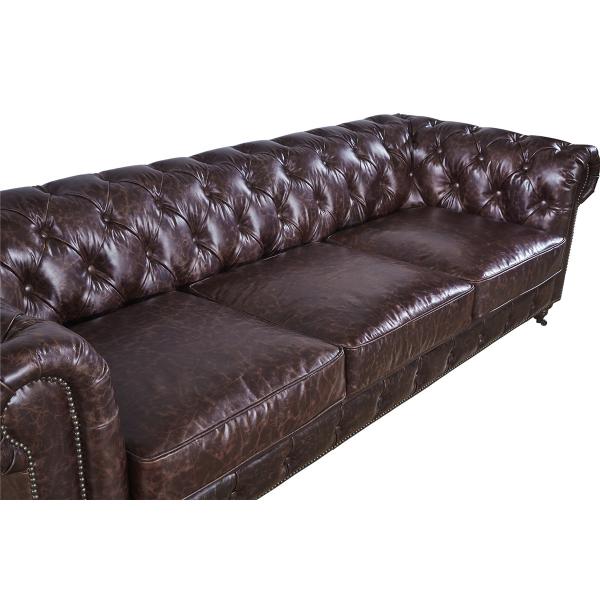 100% Full Vintage Soft Leather Sofa Solid Wood Frame With Deep Leather Buttons