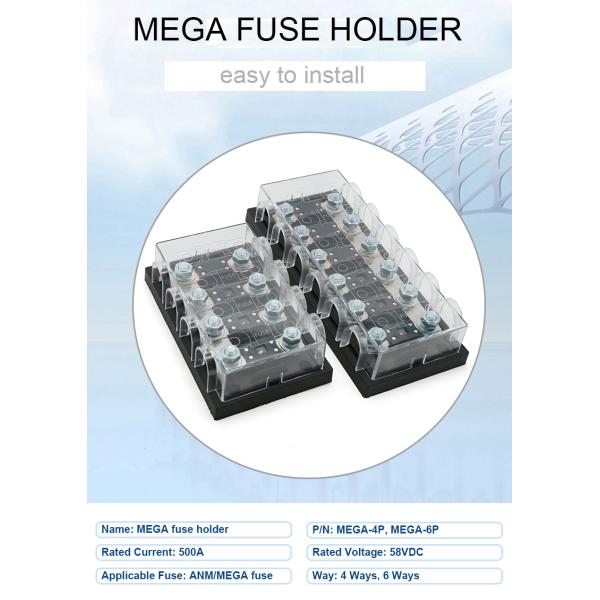 Energy Power 4 6 Way M8 Bolt Down MEGA Fuse Holder with Busbar 250A