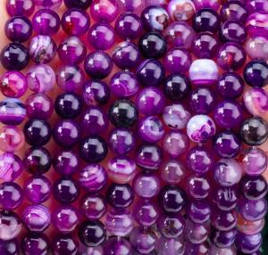 China Purple Stripped Agate Healing 8mm Round Gemstone Beads For Gift Giving wholesale