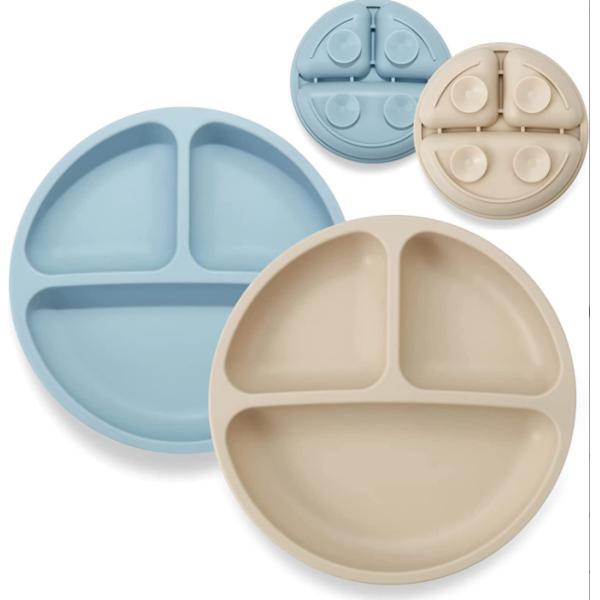 Soft Food Grade Silicone Baby Feeding 3 Divided Plate for Kids Design Style None