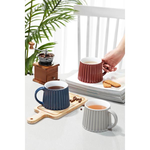 Cute Ceramic Mugs Handmade 480ml Ceramic Unique Coffee Mug With Lines