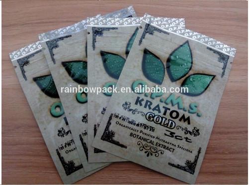 OPMS Kratom botanical extract gold printing plastic k bag for cannabinoids