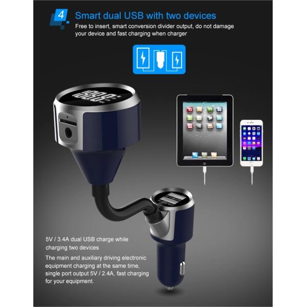 Raypodo LCD Display Car Charger Transmitter 5V / 3.4 A Dual USB Support Wireless FM Function
