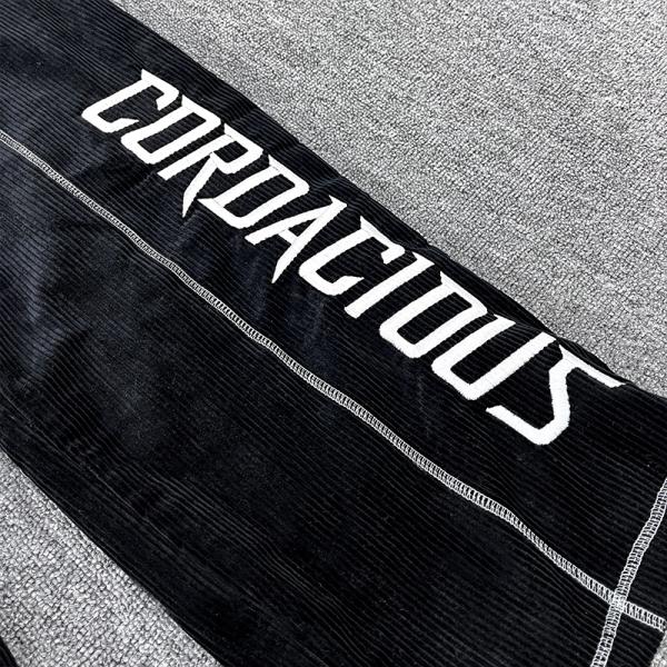 Custom Embroidery logo Corduroy Sweat Pants Trousers Letter Patchwork Wide Leg Baggy Straight Fit Cut Sew Sweatpants Men