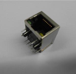 Female 8 Pin Ethernet RJ45 Connector With Transformer / LEDs 1x1 Tab Down