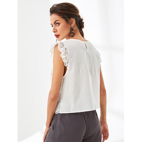 Summer latest women white blouse styles with petal sleeve
