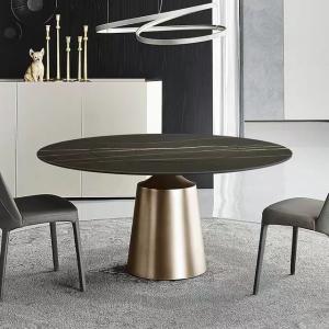 China Luxurious Round Marble Metal Dining Table Ceramic Top Brushed Stainless Steel wholesale