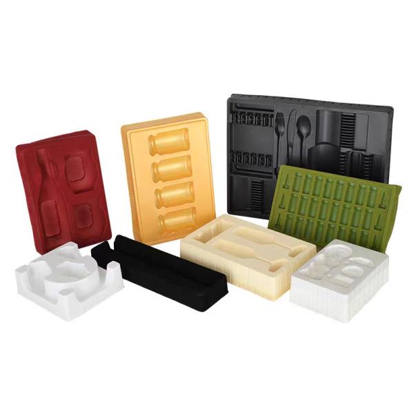 Customized disposable PP pet PVC PS flocking plastic black/white plastic blister tray for food cosmetics