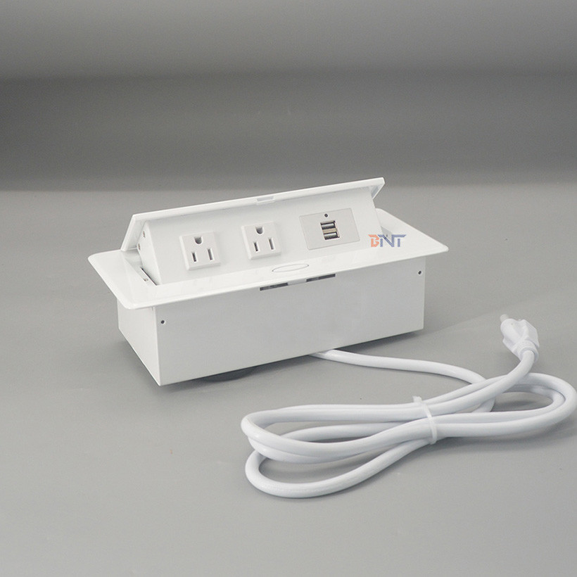 Whole white aluminum panel pop-up desk mount socket with usb outlet