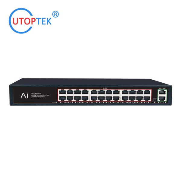 Quality Unmanaged 24x10/100/1000M POE+2 UPlink UTP IEEE802.3af/at 30W POE Etherent switch for CCTV Network system for sale
