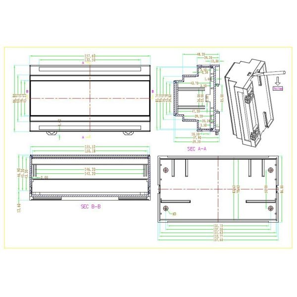 158*87*60mm Plastic Din Rail Enclosure For Project ABS Pcb Board Circuit Shell