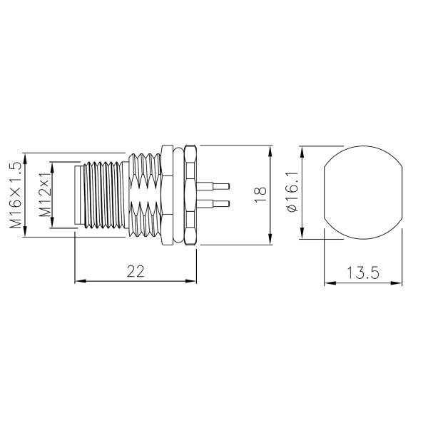 3 Pin Male M12 Circular Connectors Panel Mount PCB Front Mounting Straight Contact