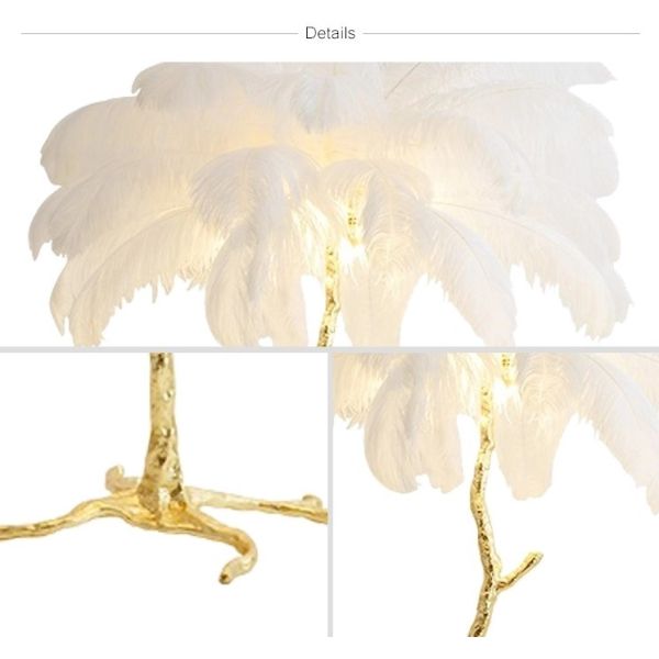 Pink Decorative Tabletop Ostrich Feather Palm Tree Lamp