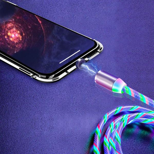 2.4A Micro USB Phone Charger Cable 8 pin Type C 3 In 1 Magnetic Cable LED Light