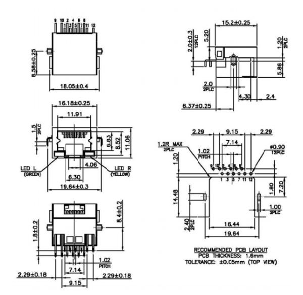 Quality Low Profile Cat5 Shielded LED Mid PCB RJ45 Socket LPJE4730BENL for sale