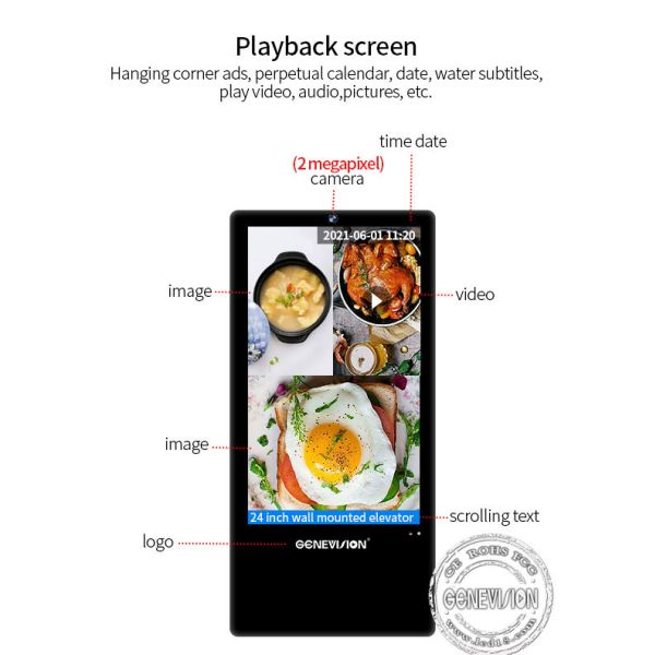 23.6 Inch Elevator Wall Mounted Advertising Display RK3328 SOC