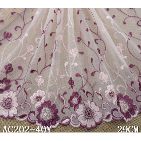 New Fashion Embroidery Lace Trimming with Pink Color/Red Color