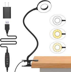 Desk Lamp 3 Color Modes & 10 Brightness LED Reading Light with Clamp, Flexible Gooseneck Book Light Clip on Table