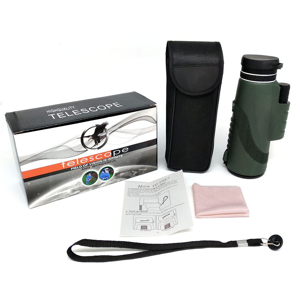 Green Color 40x60 / 12x50 Super Zoom Hd Lens Mini Night Vision Starscope Monocular Telescope