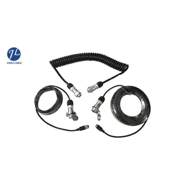 Flexible Spiral Rear View Camera Cable With Heavy Duty 5 Pin Trailer Socket