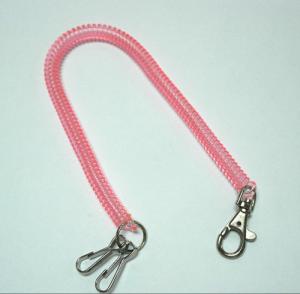 China Plastic Translucent Pink Long Spring Coil Key Chain Holder w/Executive Swivel and J-Hooks 2pcs on sale