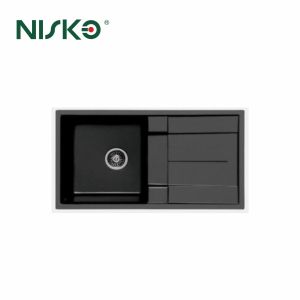 China Kitchen Top Mount Single Quartz Sink Undermount Sink with Drainboard wholesale