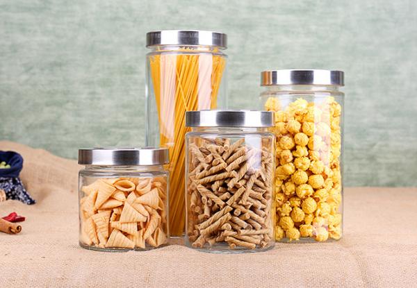Quality Cylinder Glass Storage Jars Noodle Storage Dry Food Glass Jars Kitchenware Set for sale