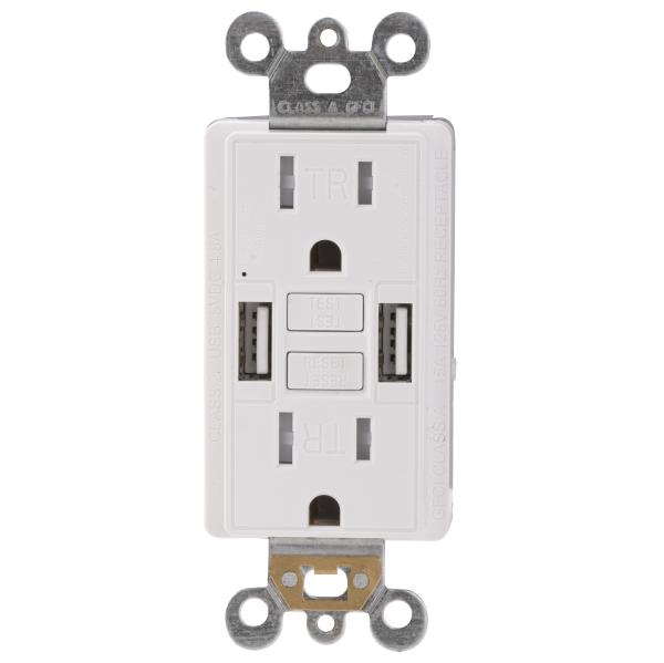 Quality 15A Ground Fault Circuit Interrupter 120V With USB Power Outlet for sale