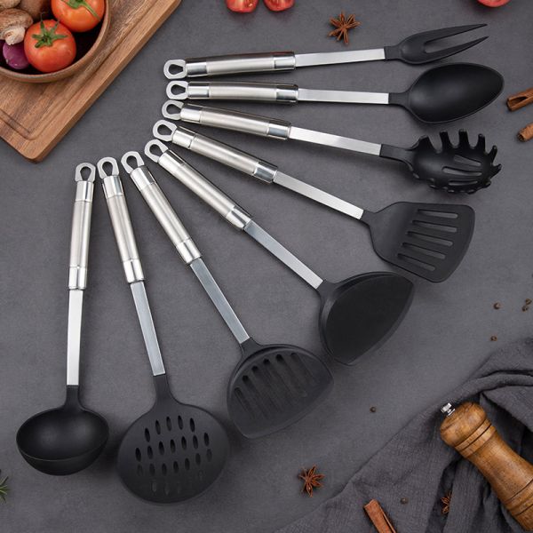 Kitchen tools utensils set with Nylon head Stainless steel handle fork ladle sollted turner Pasta Server
