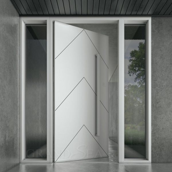 Luxury Style Top Quality Black Color Bright Painting Side Glass Fixed Panel Front Pivot Door with Stainless Steel Handle