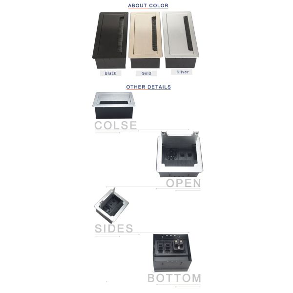 BNT hot sale product horizontal desk connector brush black/silver with EU power/RJ45 popular used in meeting room flip u
