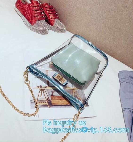 Transparent conference eco shopping bag, shopping pvc bag with custom print, shopping square bottom portable clear PVC p
