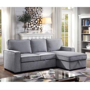 L-Shaped Reversible Sectional Sleeper Sofa with Pull-Out Bed and Storage, Gray Chenille