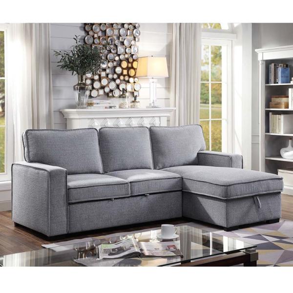Quality L-Shaped Reversible Sectional Sleeper Sofa with Pull-Out Bed and Storage, Gray Chenille for sale