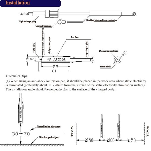 High VoltageElectronics shockless Industrial Static Eliminator Ion Pen