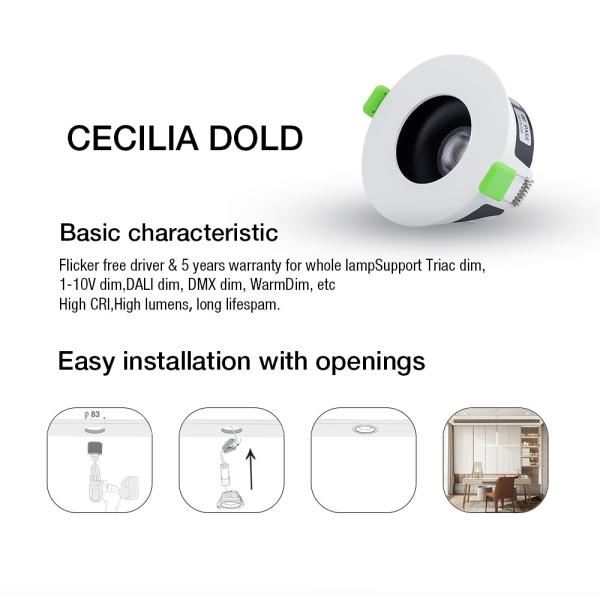 Multi Scene Warm Dimming LED Downlight Flicker Free Aluminum COB Recessed